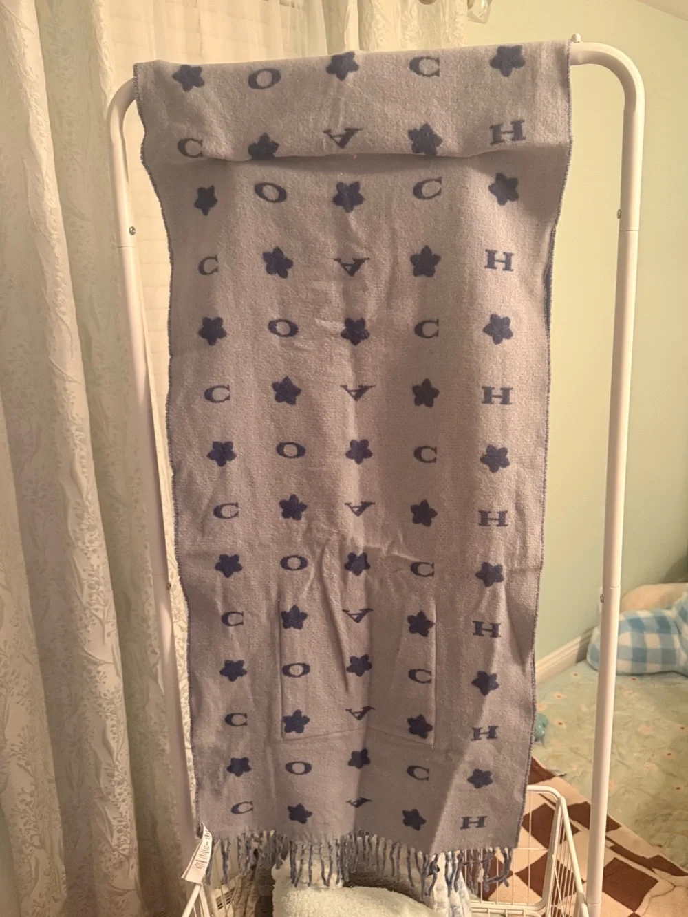 COACH Sky Blue Star Motif Oversized muffler with Pocket Panels-OS